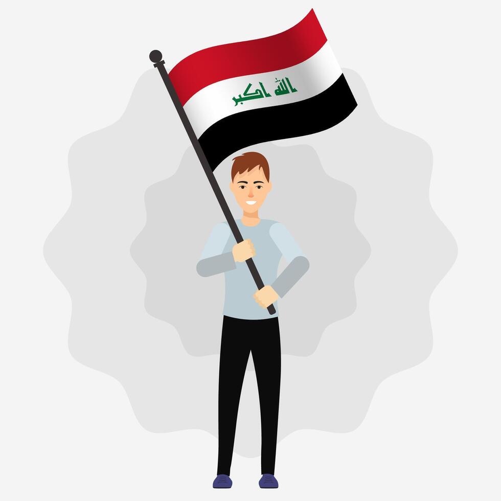 Happy Man Holding Iraq Flag vector