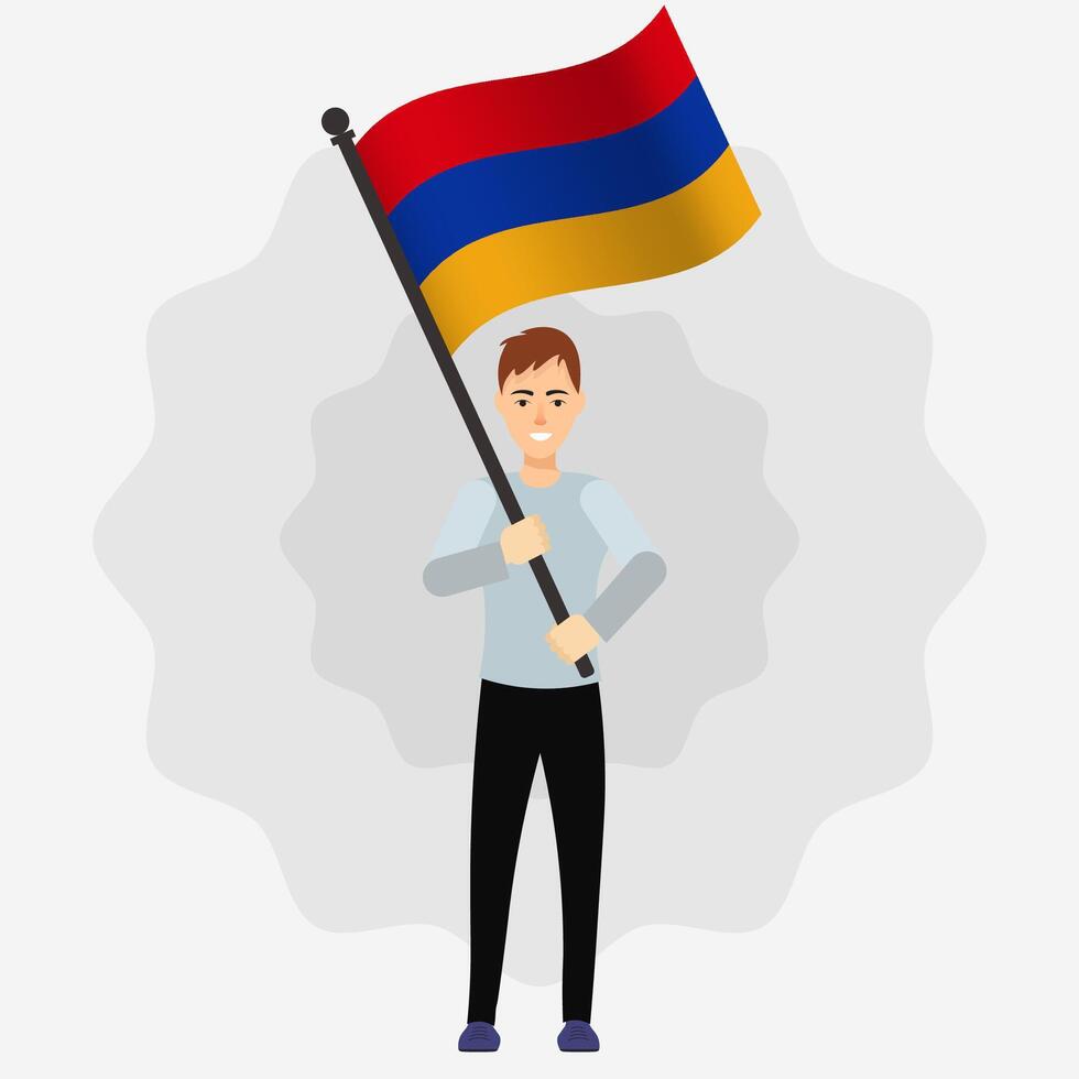 Happy Man Holding Armenia Flag vector