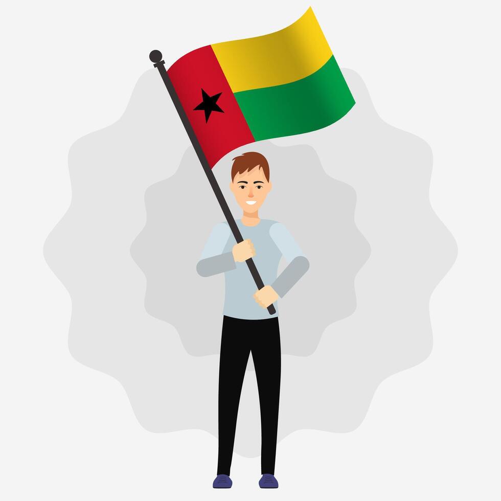 Happy Man Holding Guinea Bissau Flag vector