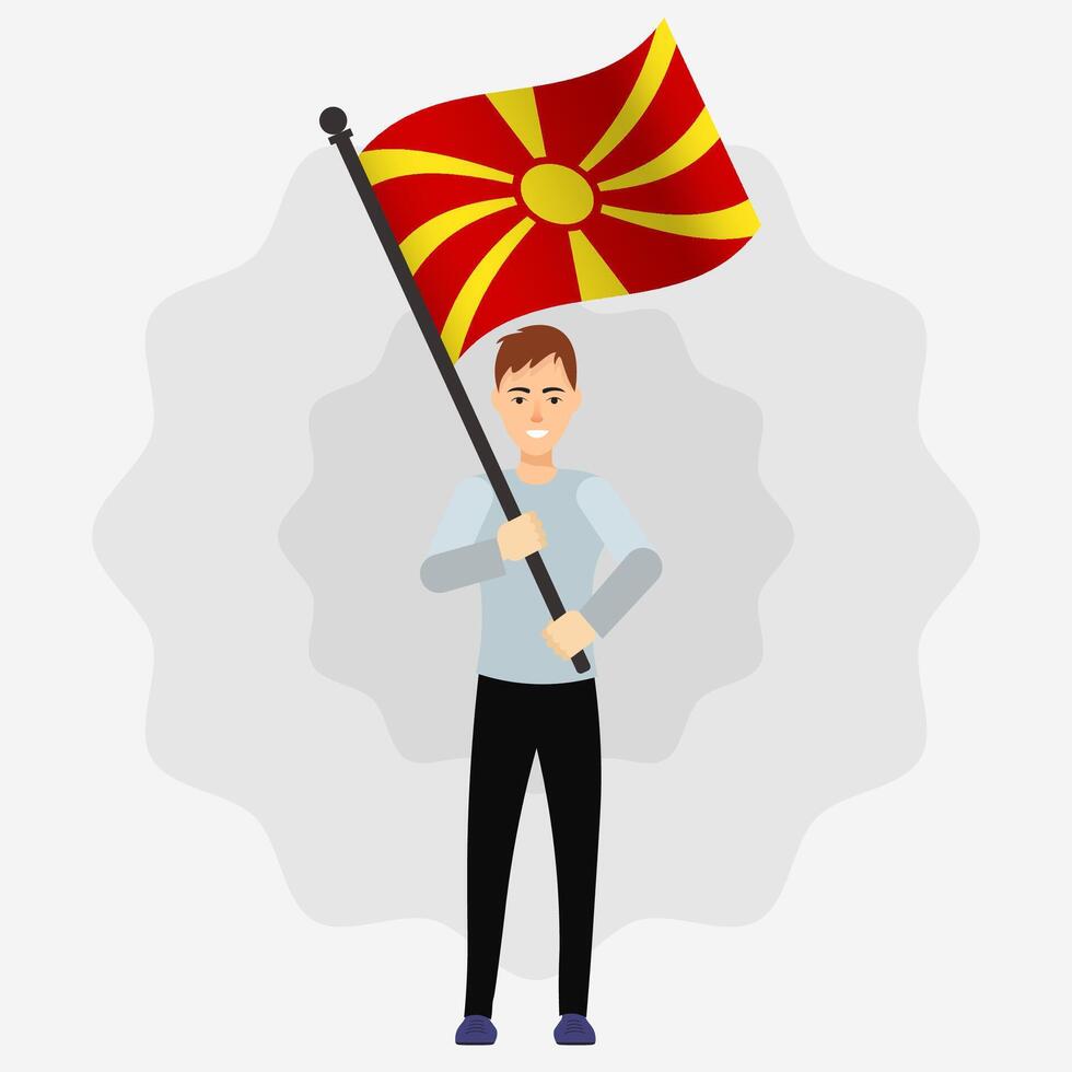 Happy Man Holding Macedonia Flag vector