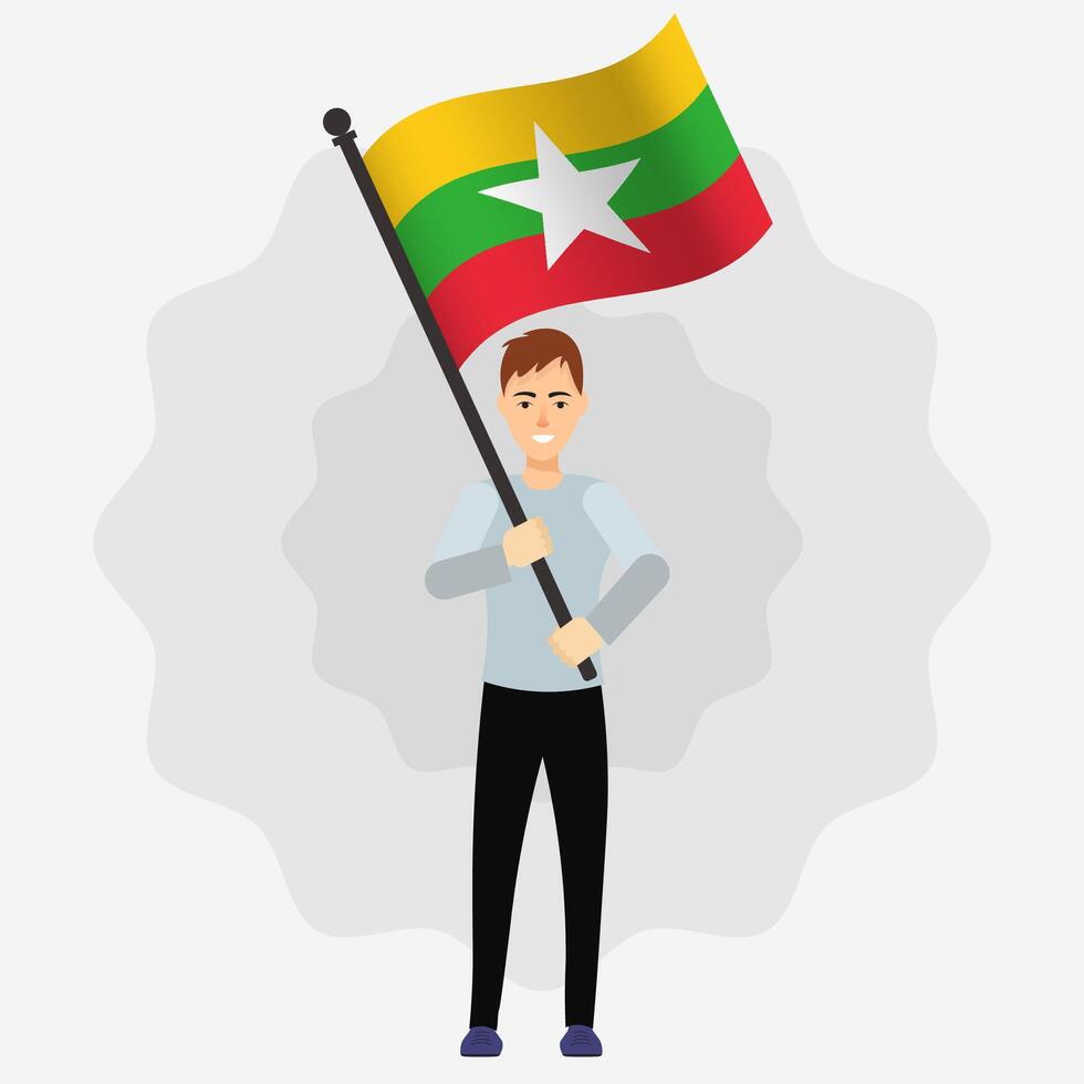 Happy Man Holding Myanmar Flag vector