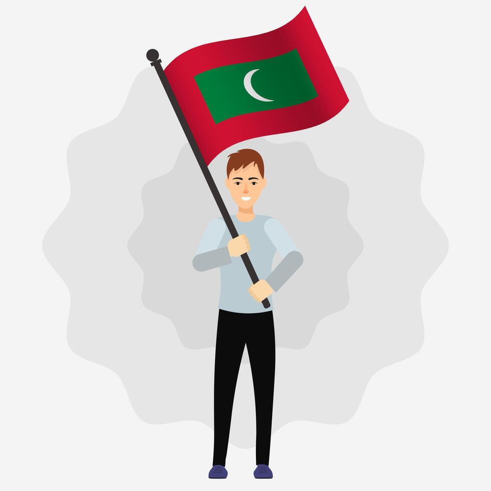 Happy Man Holding Maldives Flag vector