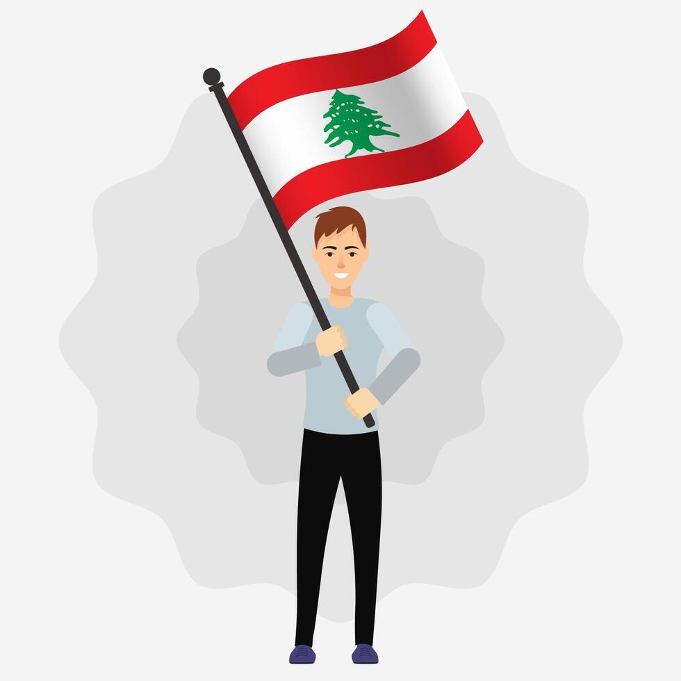 Happy Man Holding Lebanon Flag vector