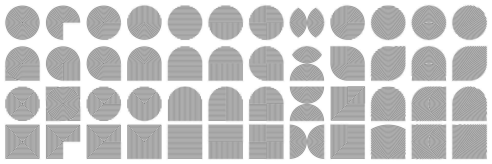 Concentric circle line pattern logo, abstract art deco square, endless spiral arch. Undulate curve shape, Japanese music oval, geometric orient home modern decor. Retro cover grid, Zen wave rainbow vector