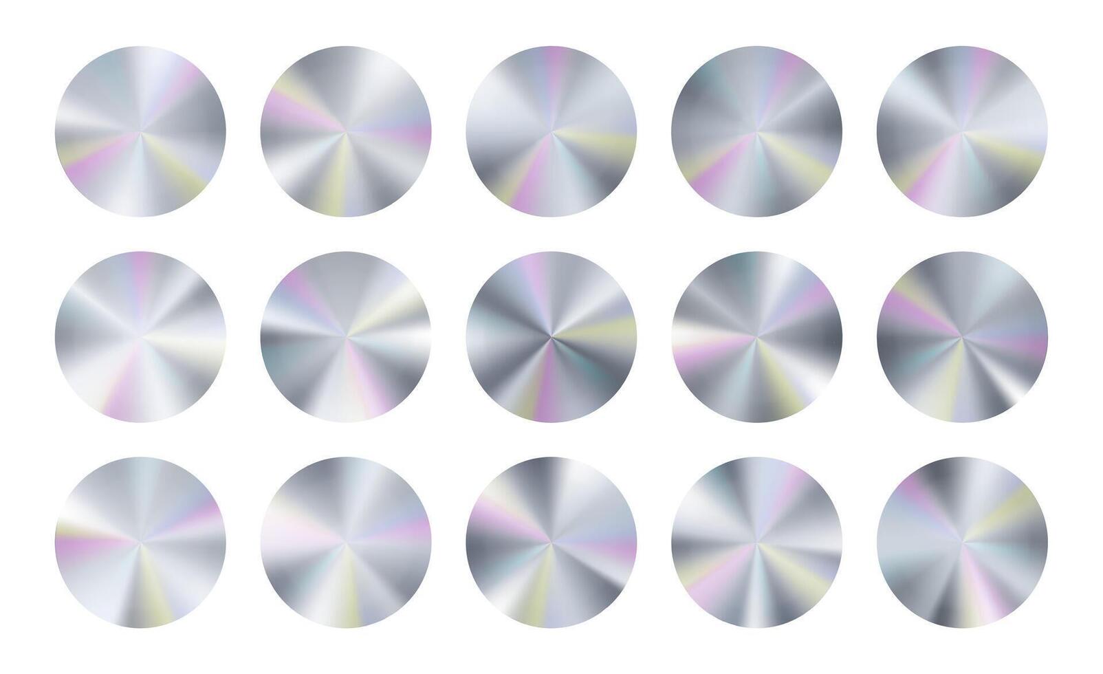 100 per cent original holograph sticker. Platinum tape certification assurance. Hologram limited swatch label. Silver stamp best edition. Metal foil conical circle gradient. New logo icon metal badge. vector