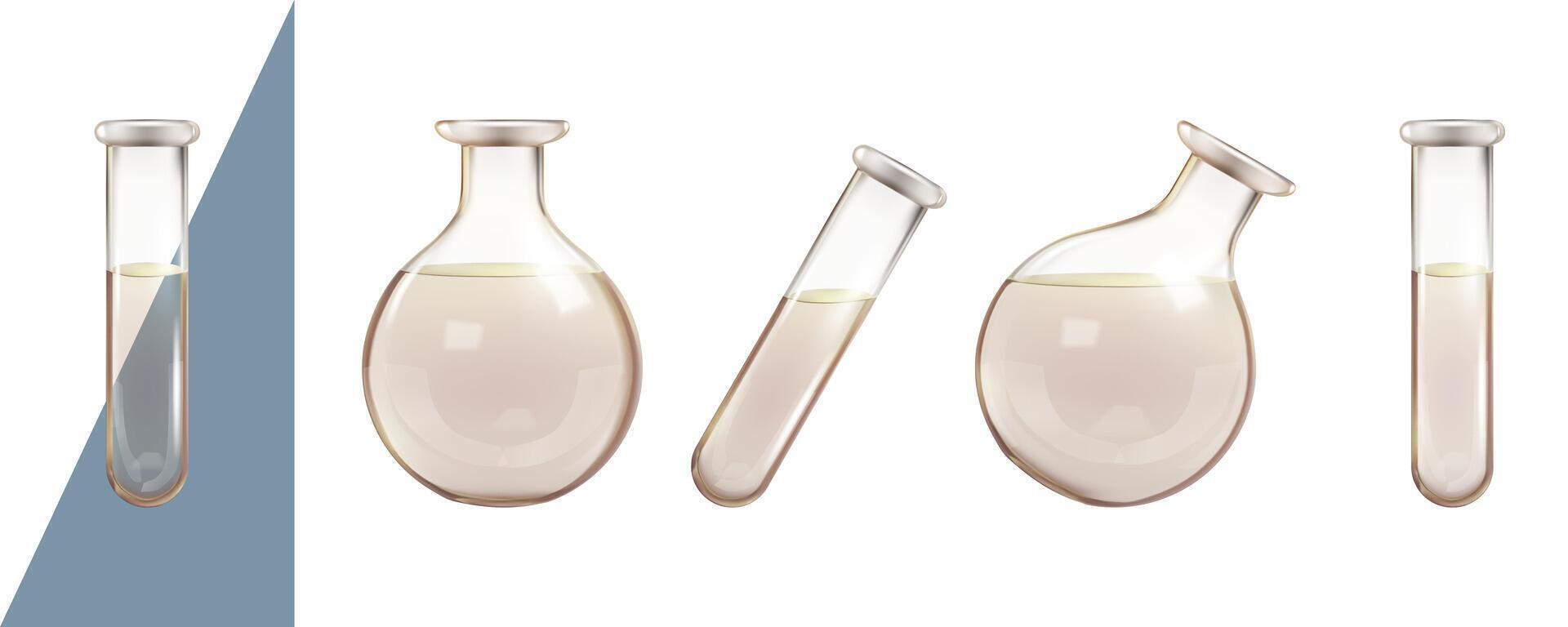 Laboratory glassware with liquids in flasks vector
