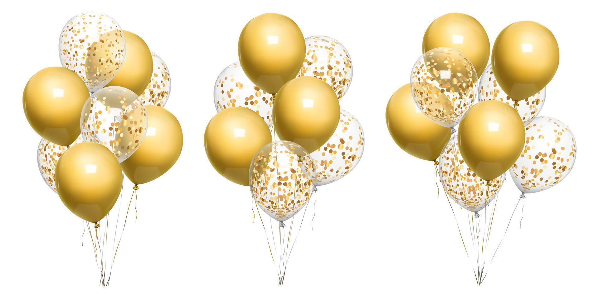 Gold and confetti balloons for celebration vector