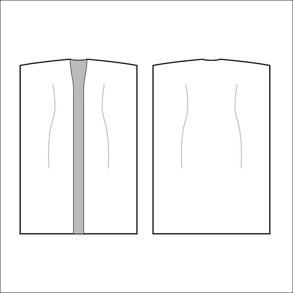 Women kaftan blouse top design flat sketch fashion illustration with front and back view, Short kaftan top technical drawing vector