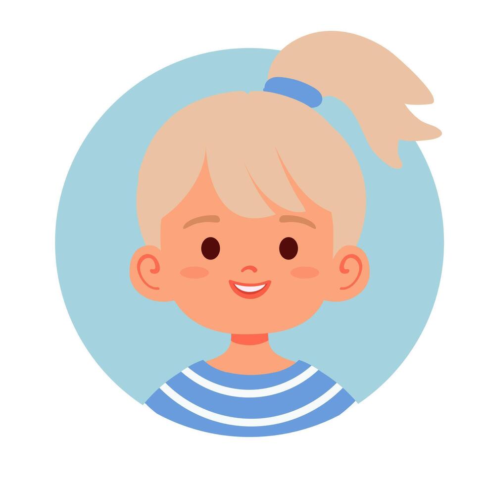 Cute little girl avatar with blonde ponytail isolated on white background vector