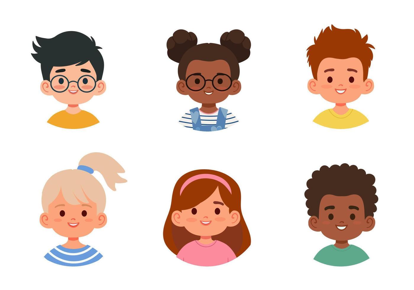 Cartoon kids' faces illustration for designs vector
