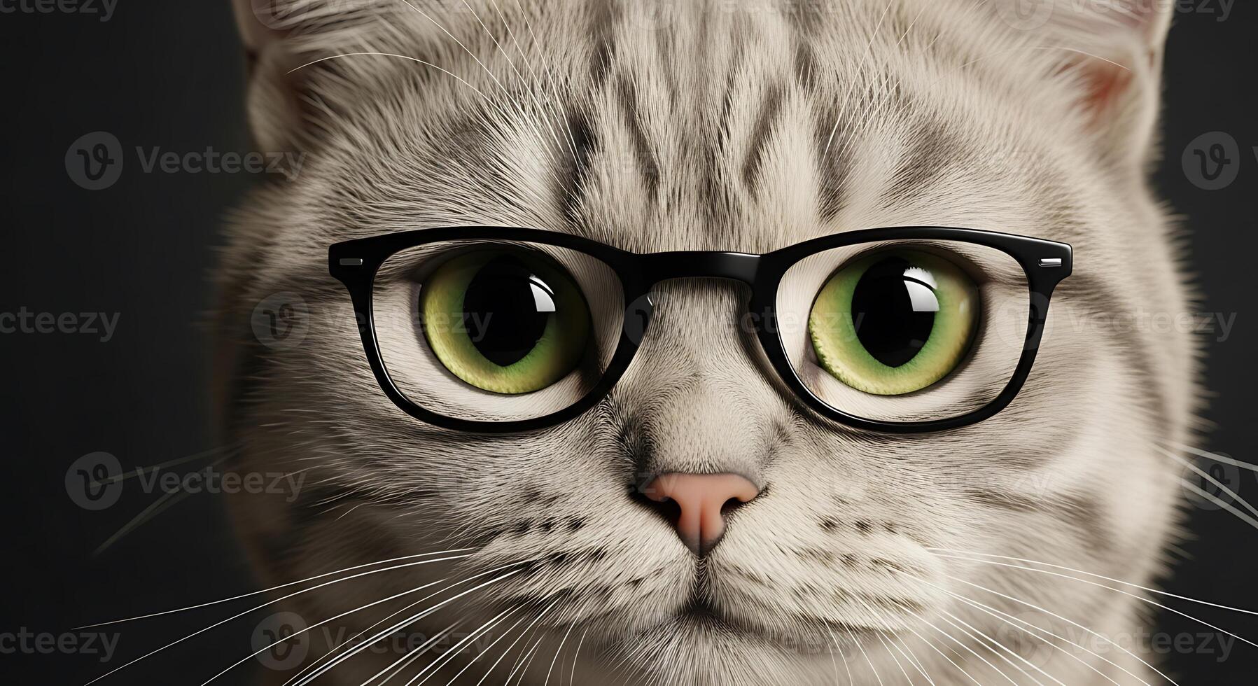 A cat wearing glasses and looking at the camera photo