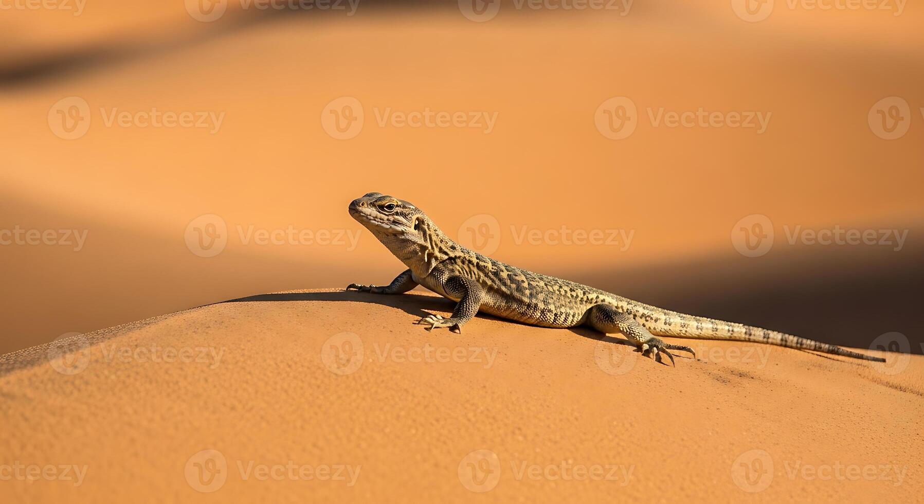 A lizard is sitting on top of a sand dune photo