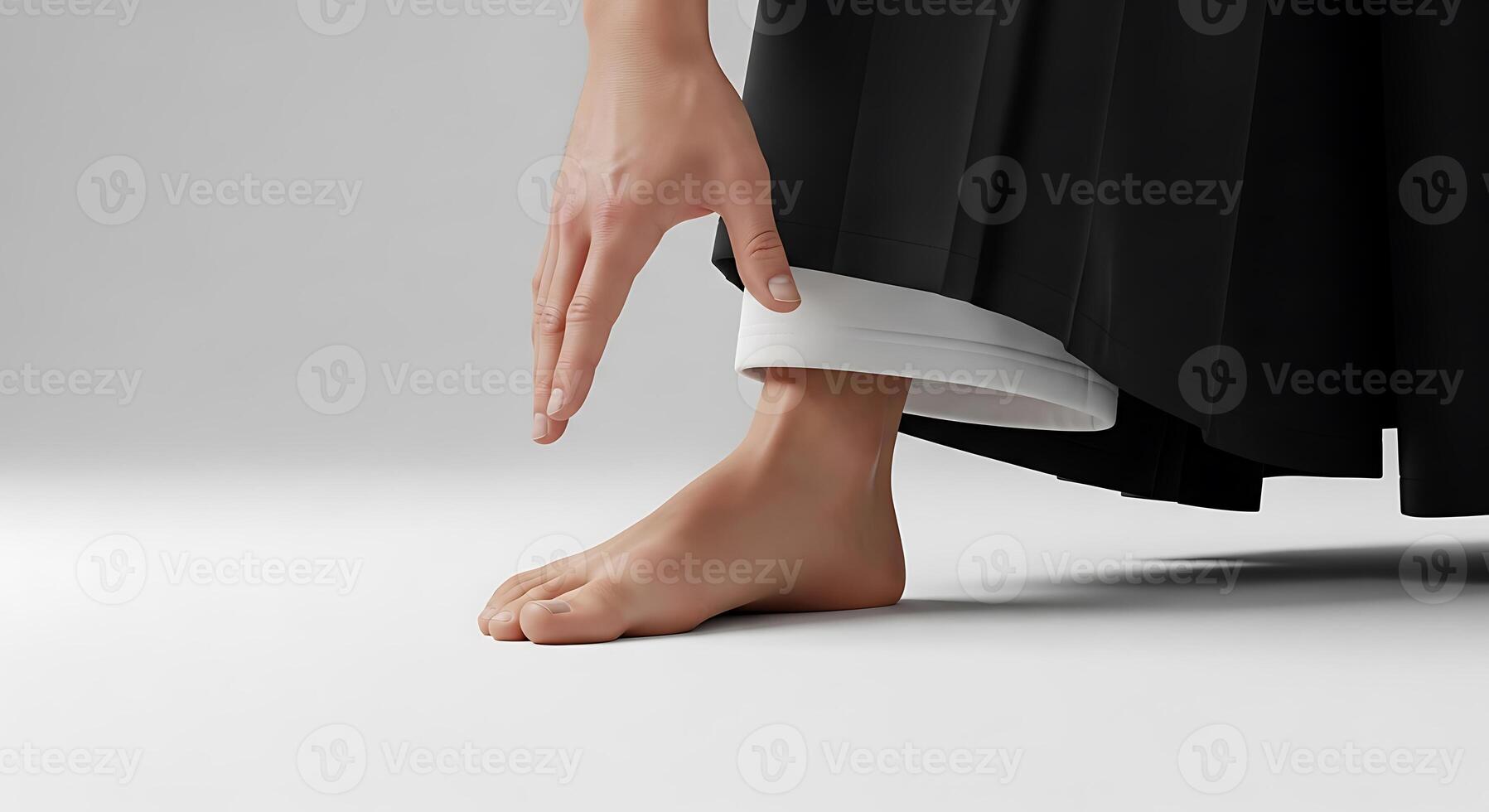 A person in a black dress and white shoes photo
