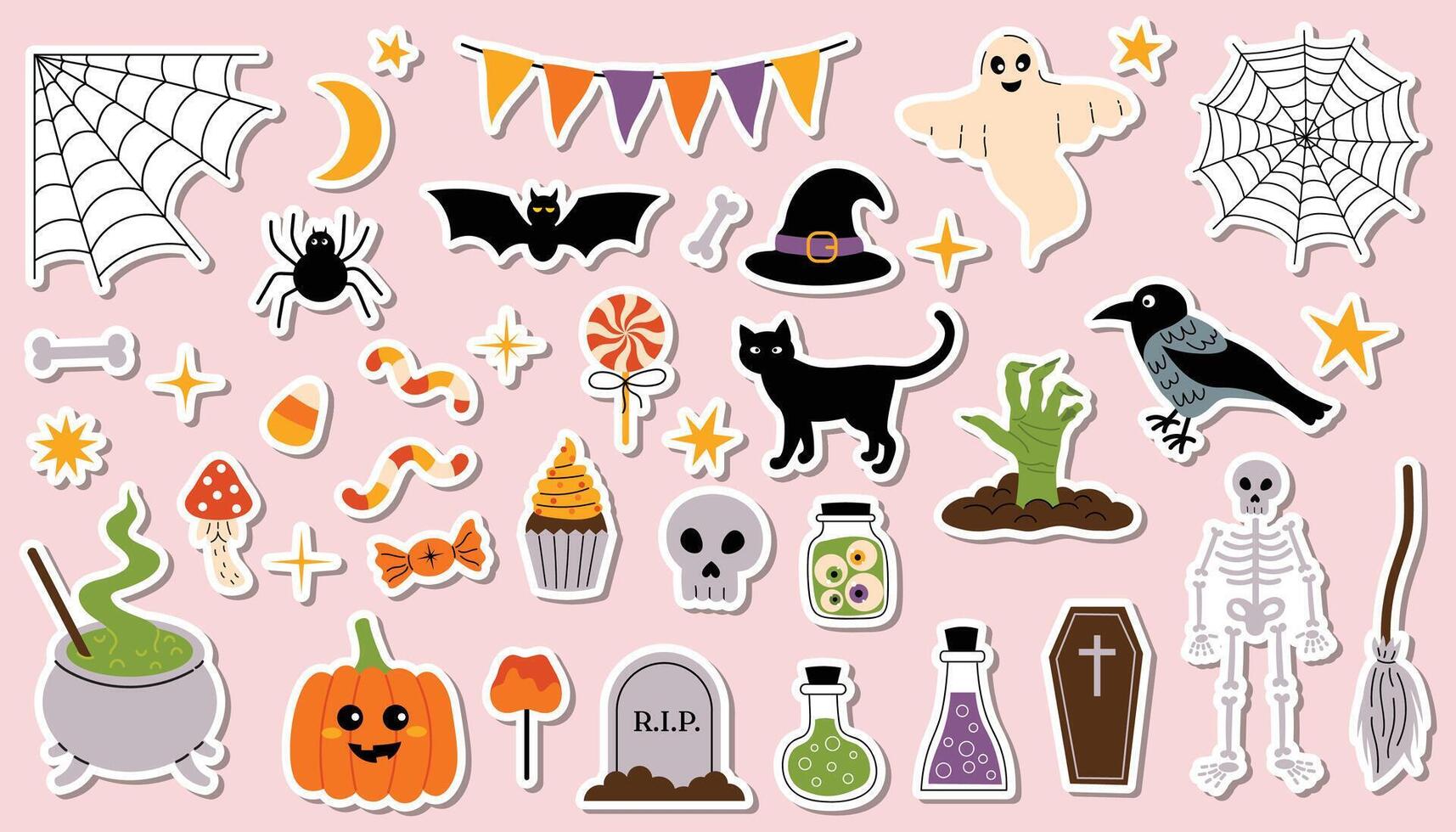 Halloween themed sticker collection vector