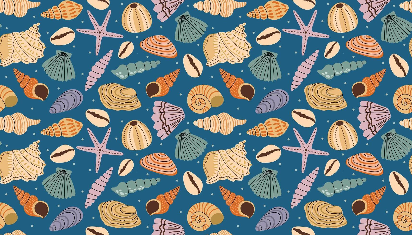 Colorful pattern of seashells and starfish vector