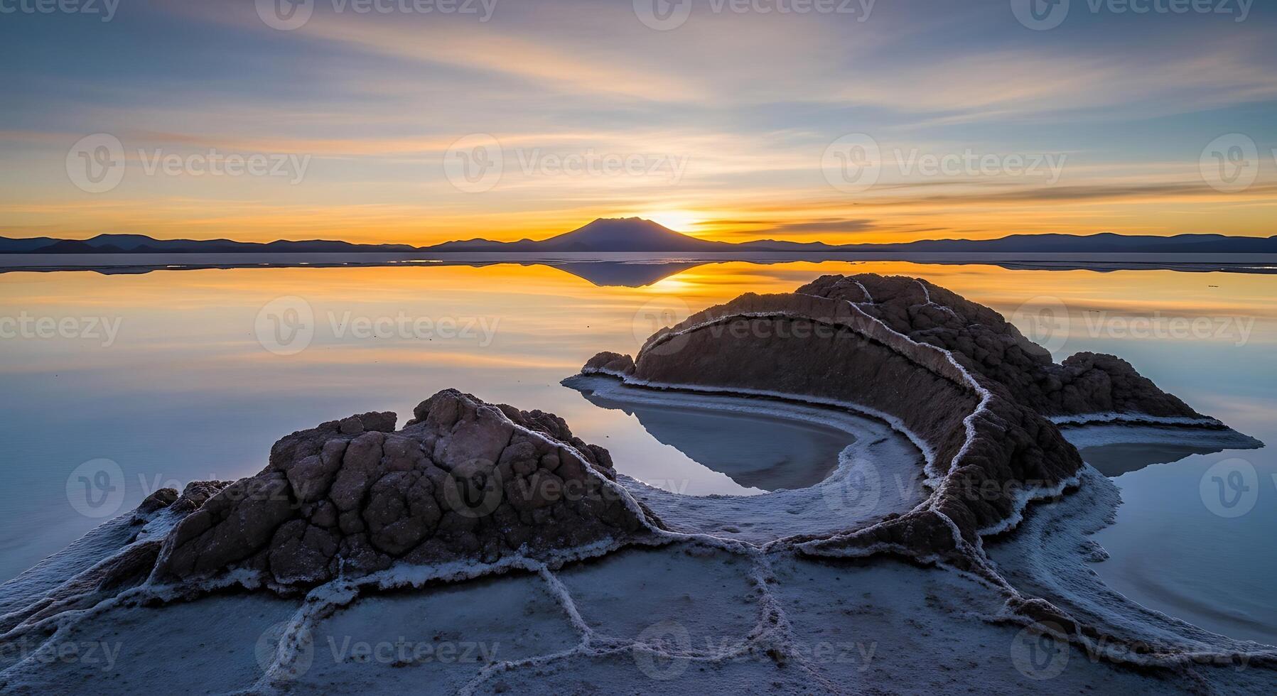 The sunset over the salt flats at the salar de uyuni photo