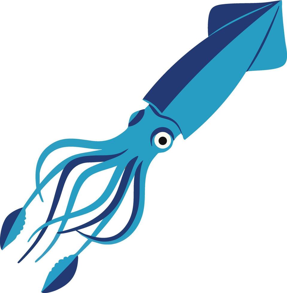 Blue squid illustration showing marine animal with tentacles underwater sea creature design vector