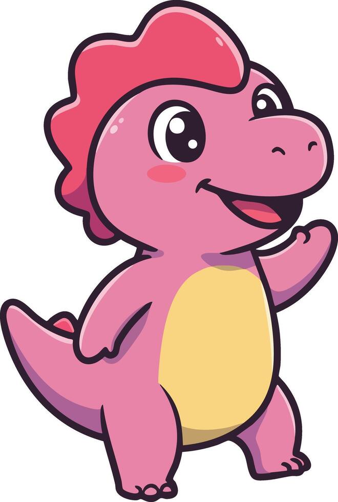 Cute pink dinosaur cartoon character with yellow belly friendly prehistoric reptile illustration vector