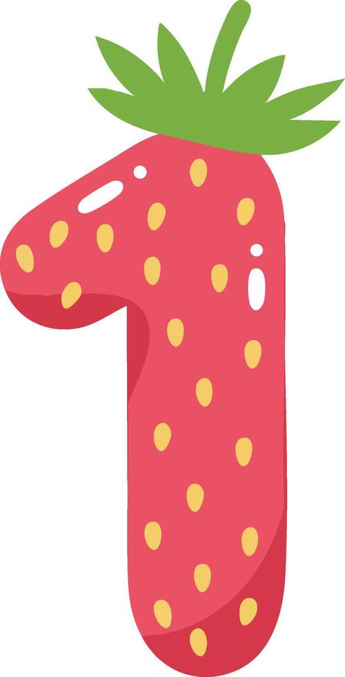 Strawberry shaped number one graphic illustration with red and green colors for creative design projects vector