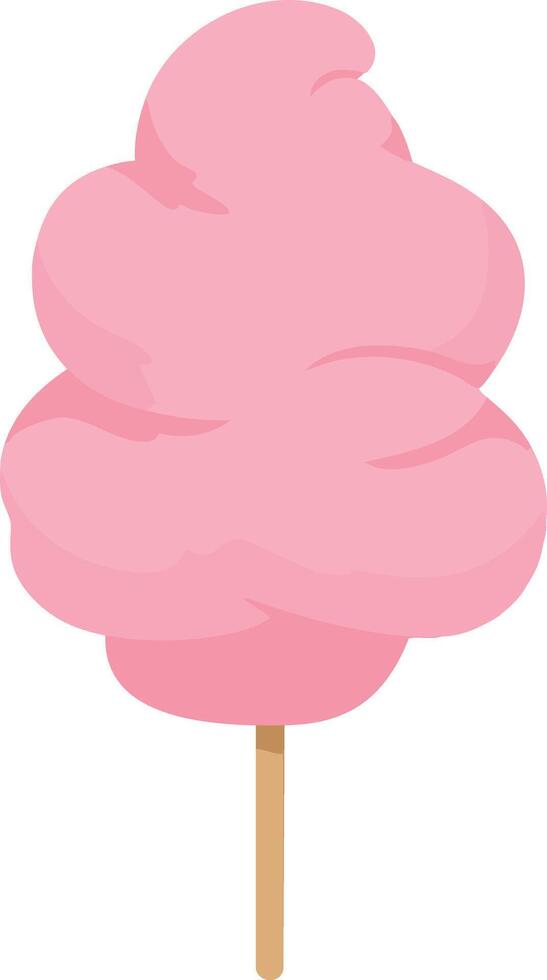 Pink cotton candy sweet treat on wooden stick illustration for carnival party dessert design vector