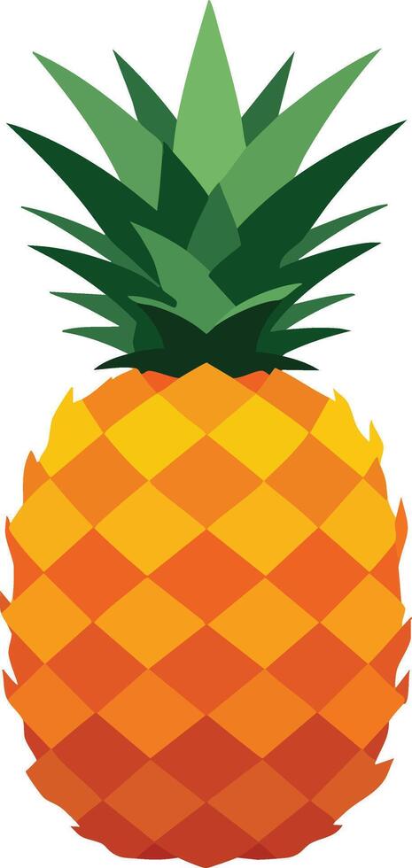 Pineapple fruit illustration with green leaves and orange textured skin design for tropical themes vector