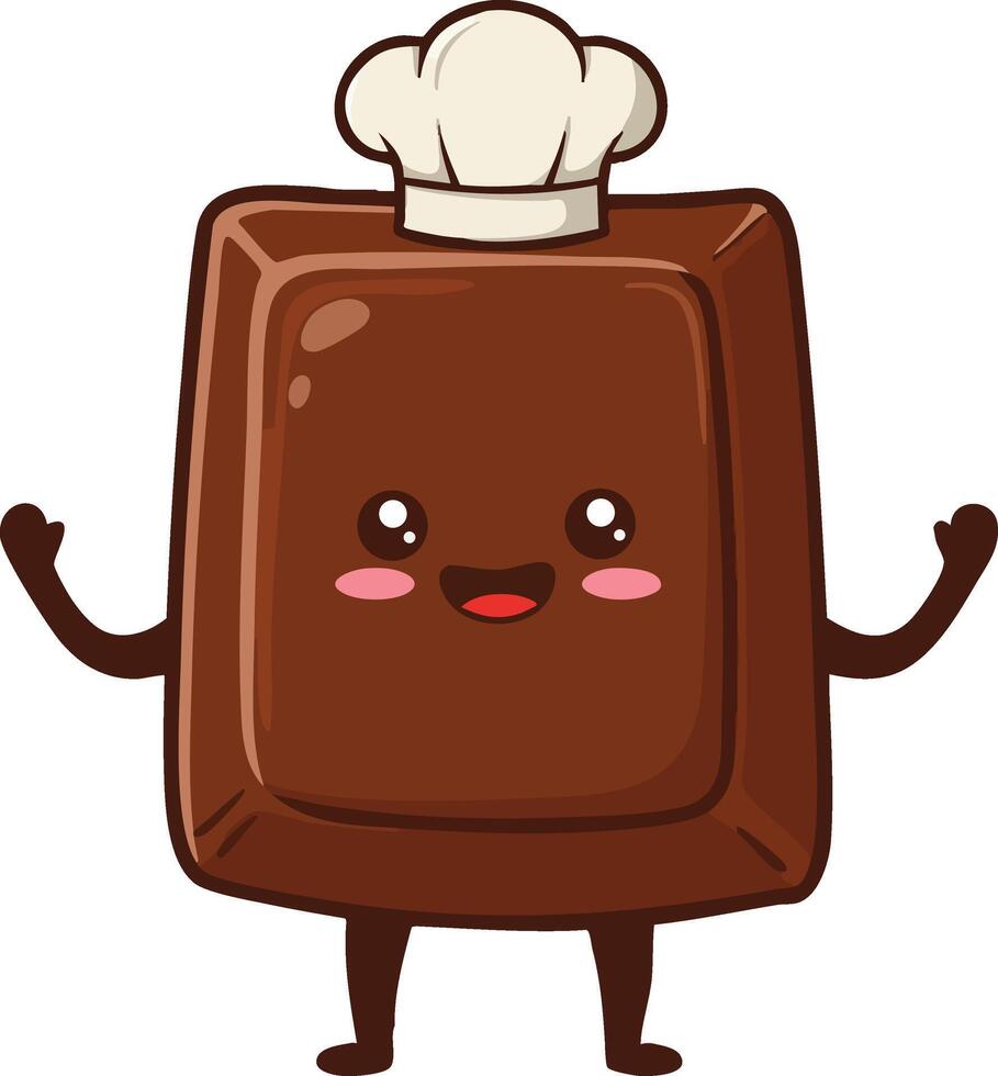 Cute chocolate bar character smiling with chef hat happy cooking food illustration vector
