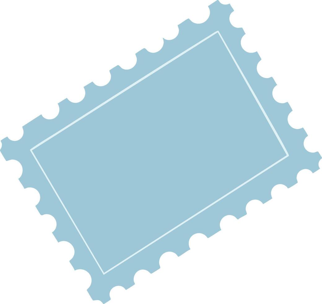 Blue postage stamp illustration with perforated edges and blank center design for mail and correspondence graphic vector