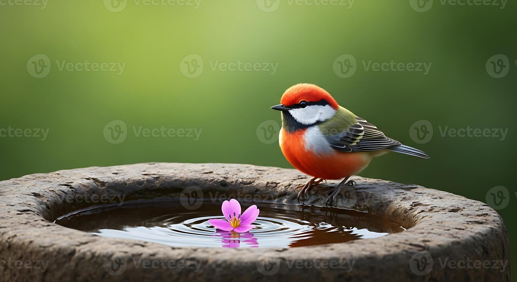 A bird is sitting on a stone photo