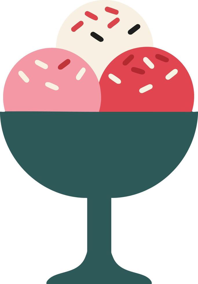 Ice cream scoops in dessert glass bowl with colorful sprinkles simple illustration dessert treat design vector