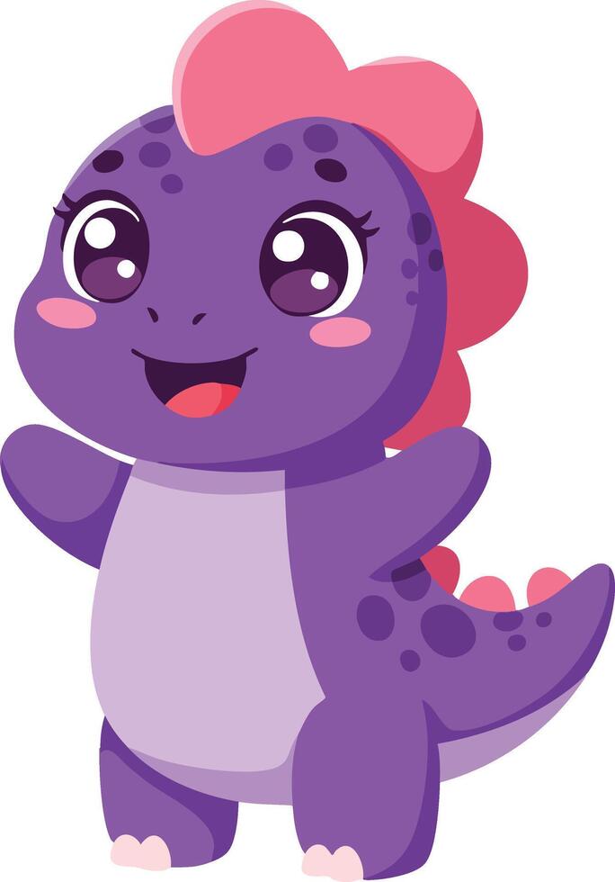 Cute purple baby dinosaur cartoon character with pink spikes adorable prehistoric reptile illustration vector