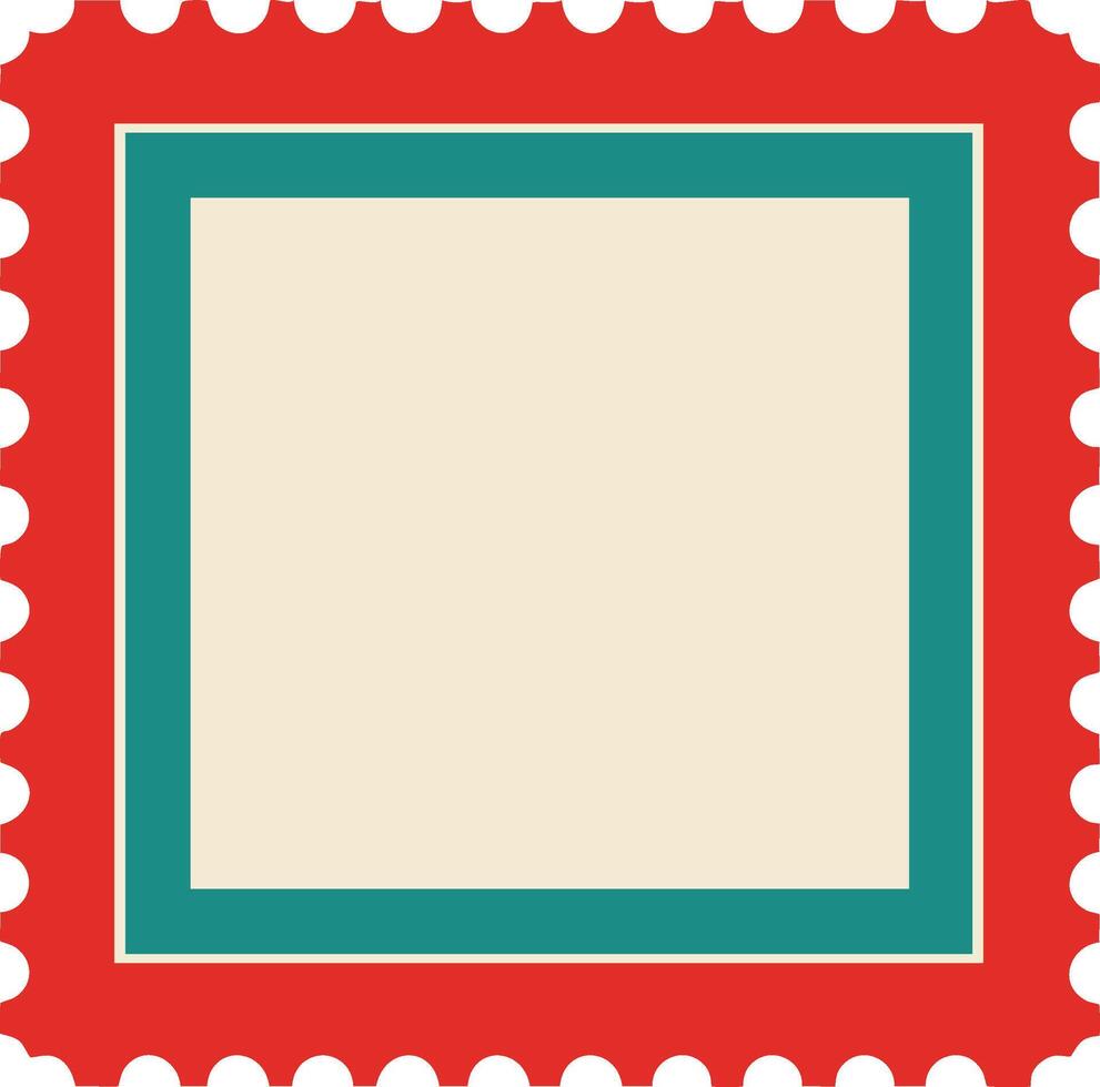 Square postage stamp design with red and teal borders and beige center illustration vector
