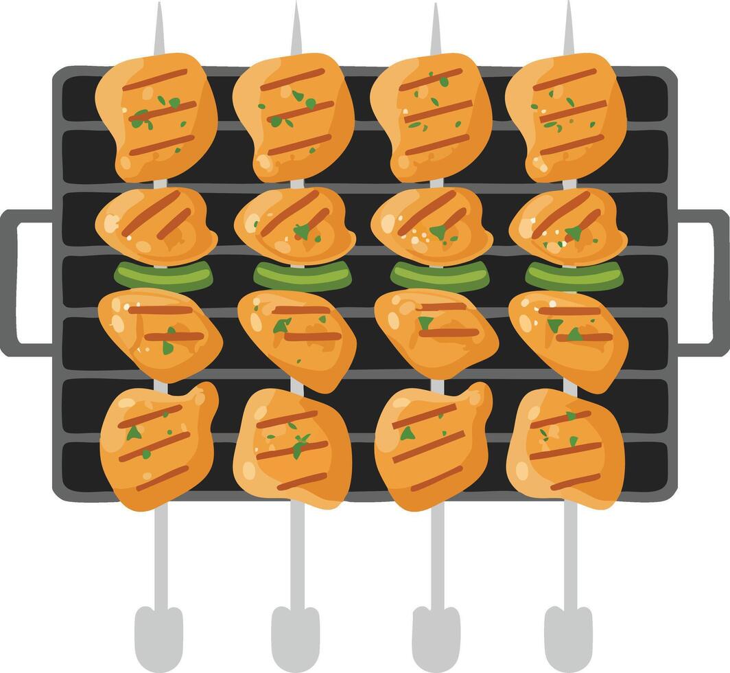 Chicken Skewers Grilled on Barbecue Grill with Herbs and Vegetables Illustration for Food and Cooking Concepts vector