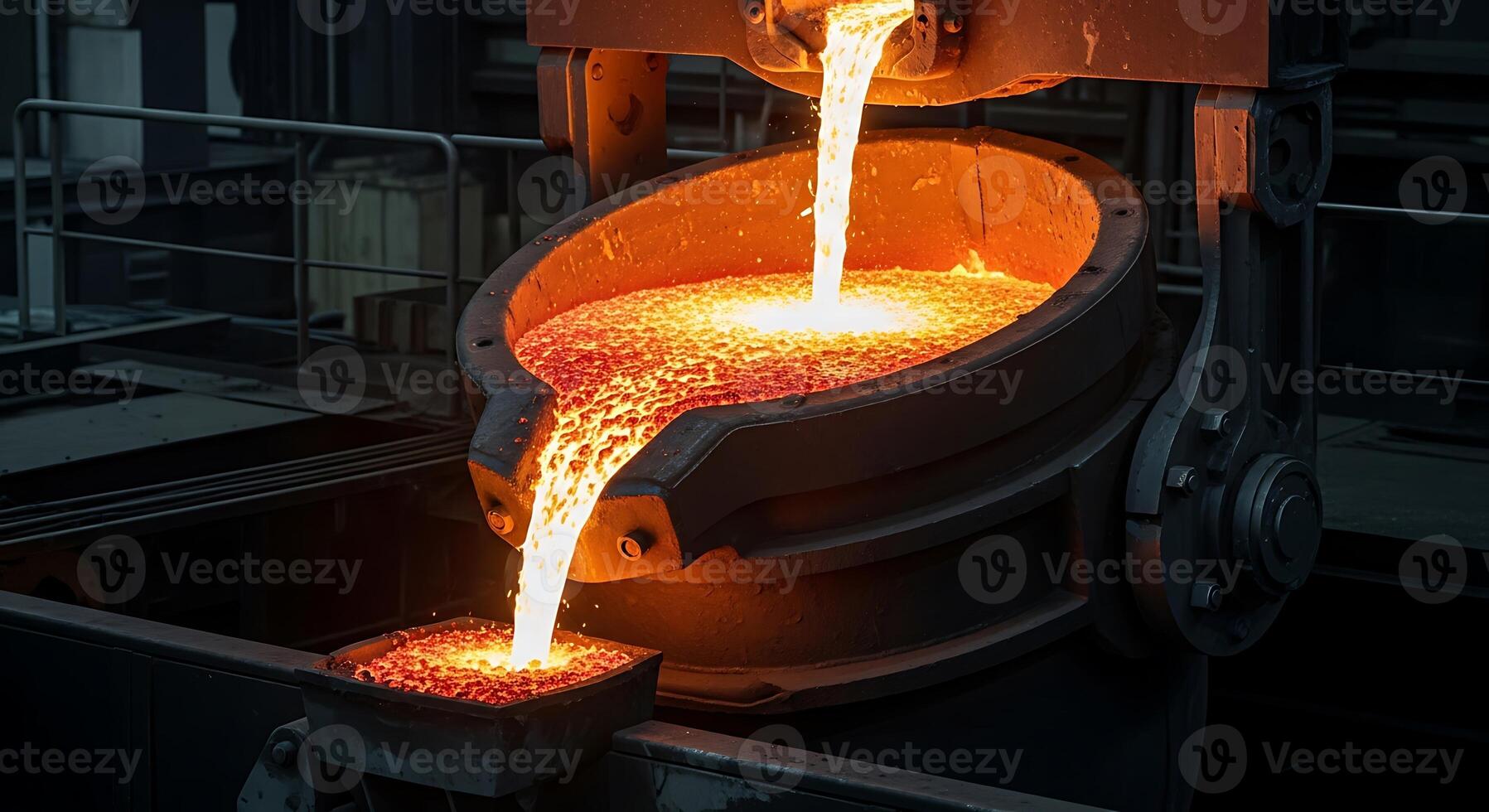 A large metal casting is pouring molten metal photo