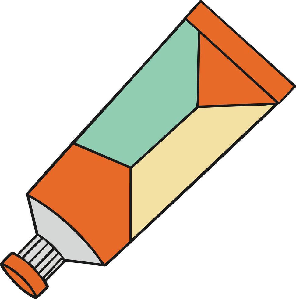 Colorful paint tube illustration with orange green and beige geometric design for art supplies and creativity concepts vector