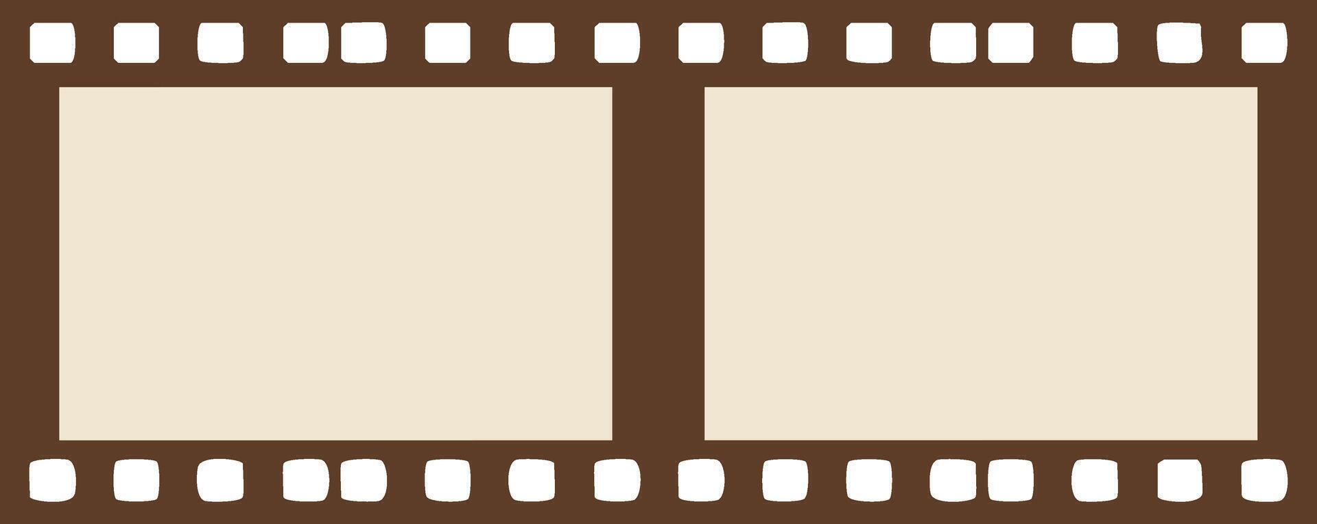 Vintage brown film strip illustration with two empty frames and perforated edges for photography design vector