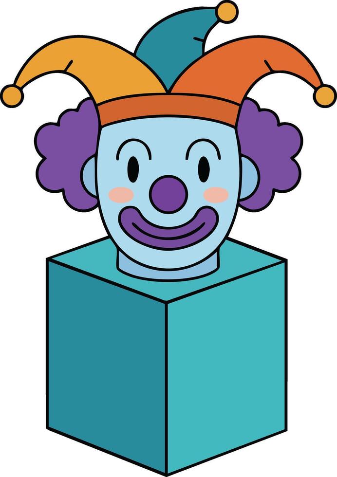 Jester clown bust with colorful hat and purple hair illustration in playful style vector