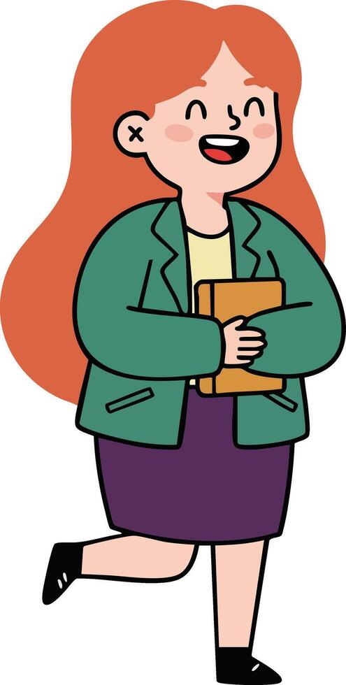 Redheaded woman holding folder walking happily in casual business outfit illustration vector