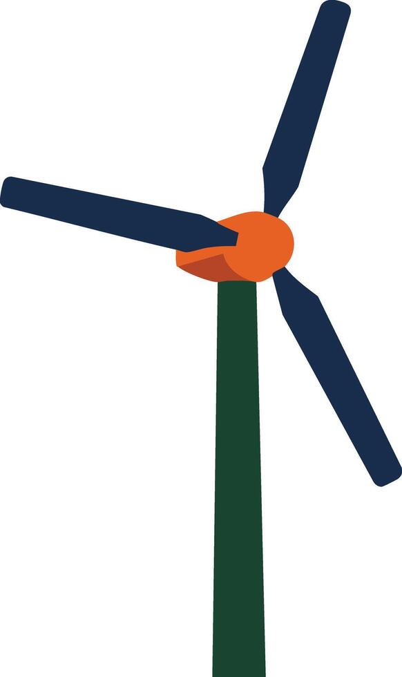 Wind turbine with dark blue blades and green tower renewable energy source illustration vector