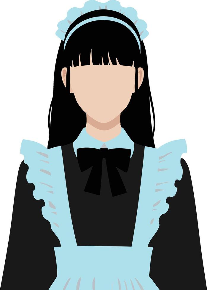 Young woman dressed in classic maid costume with black and light blue colors illustration vector