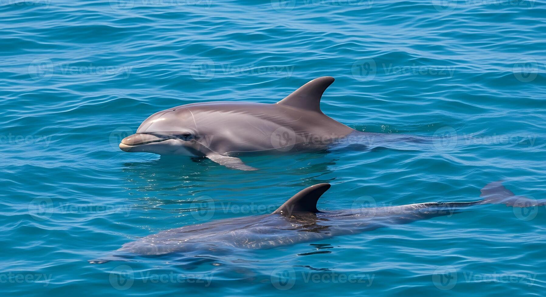Two dolphins swimming in the ocean photo