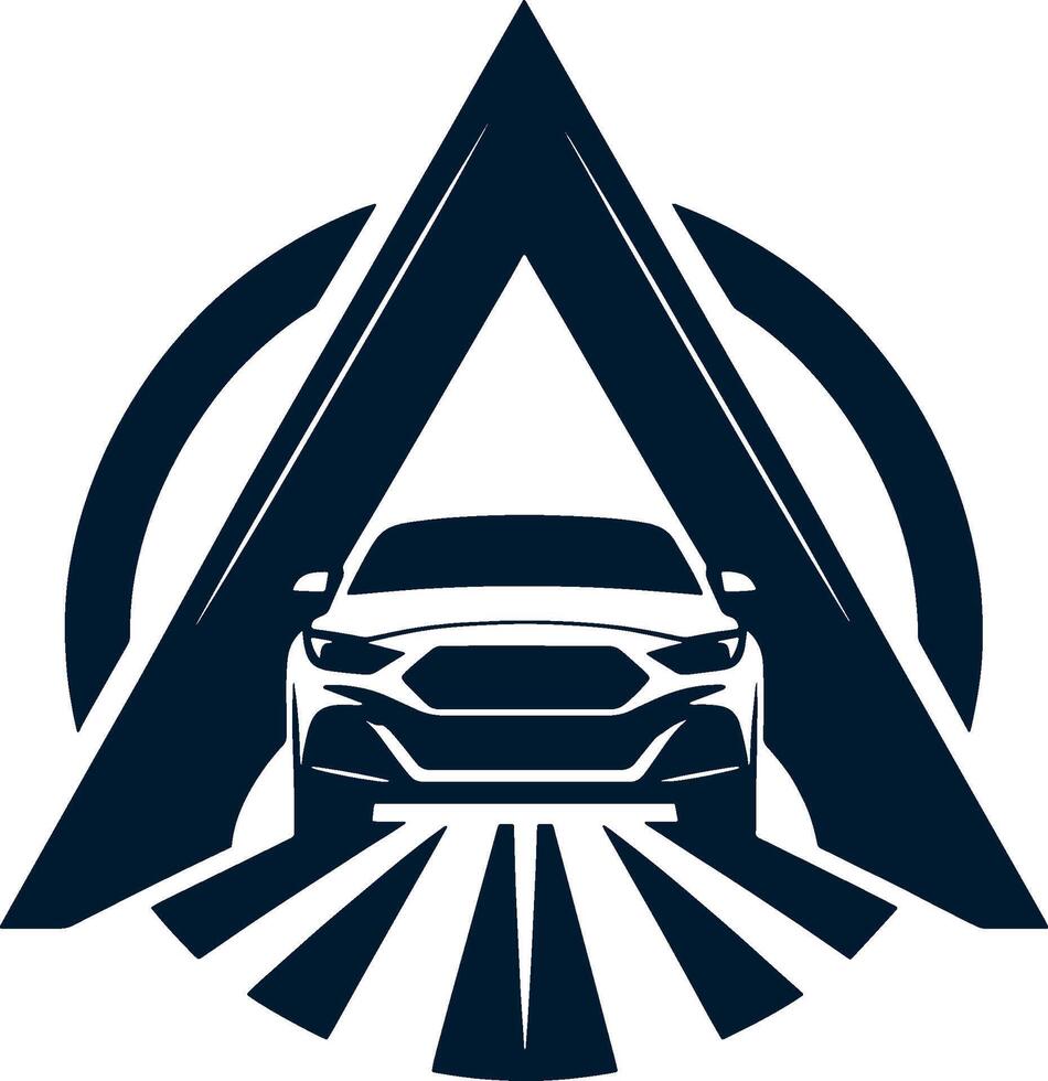 Car logo with a triangle shape and a car vector