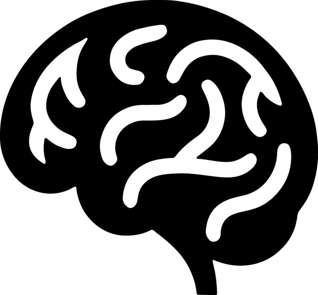 A black and white illustration of a brain vector