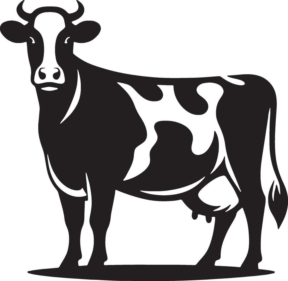A black and white cow is standing in front of a white background vector
