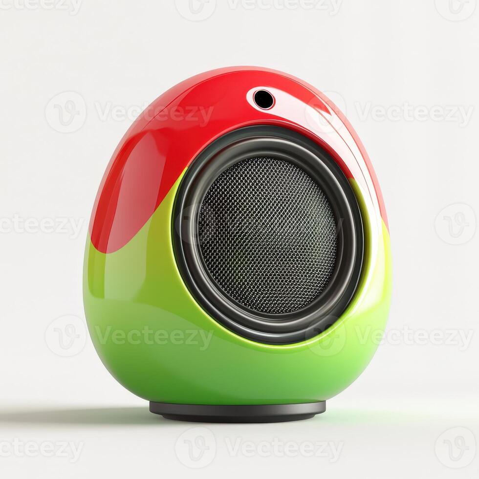 A colorful speaker with a green and red design photo