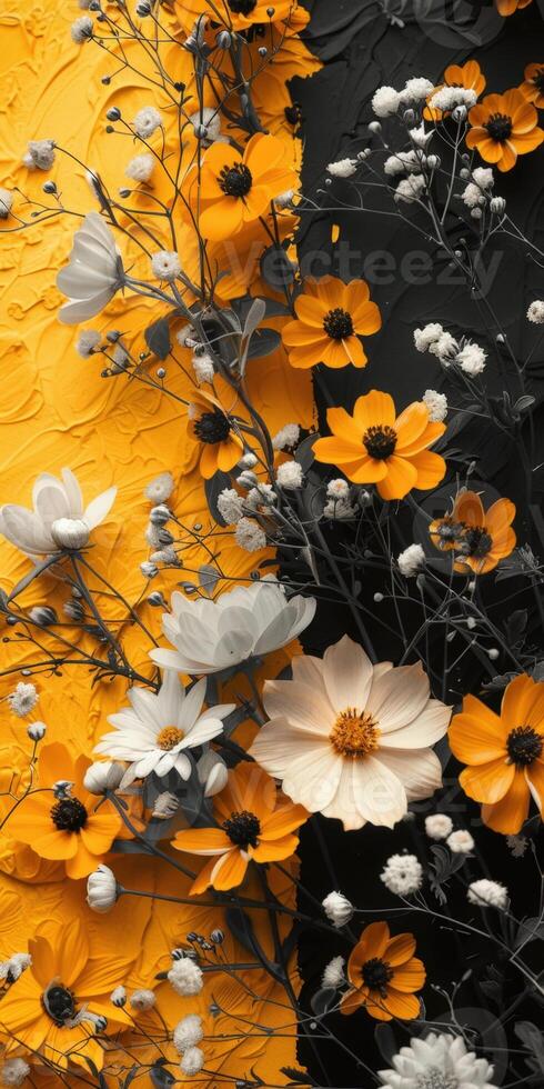 Flowers on black and yellow background photo