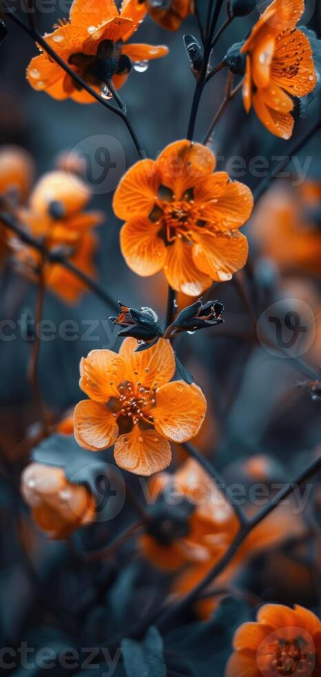 Orange flowers on a dark background photo