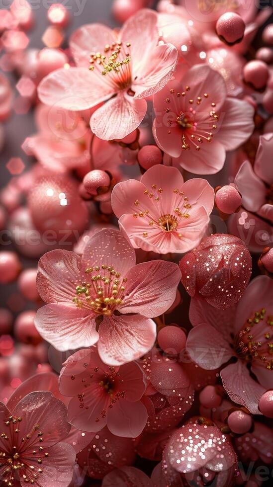 A close up of pink flowers with water droplets photo