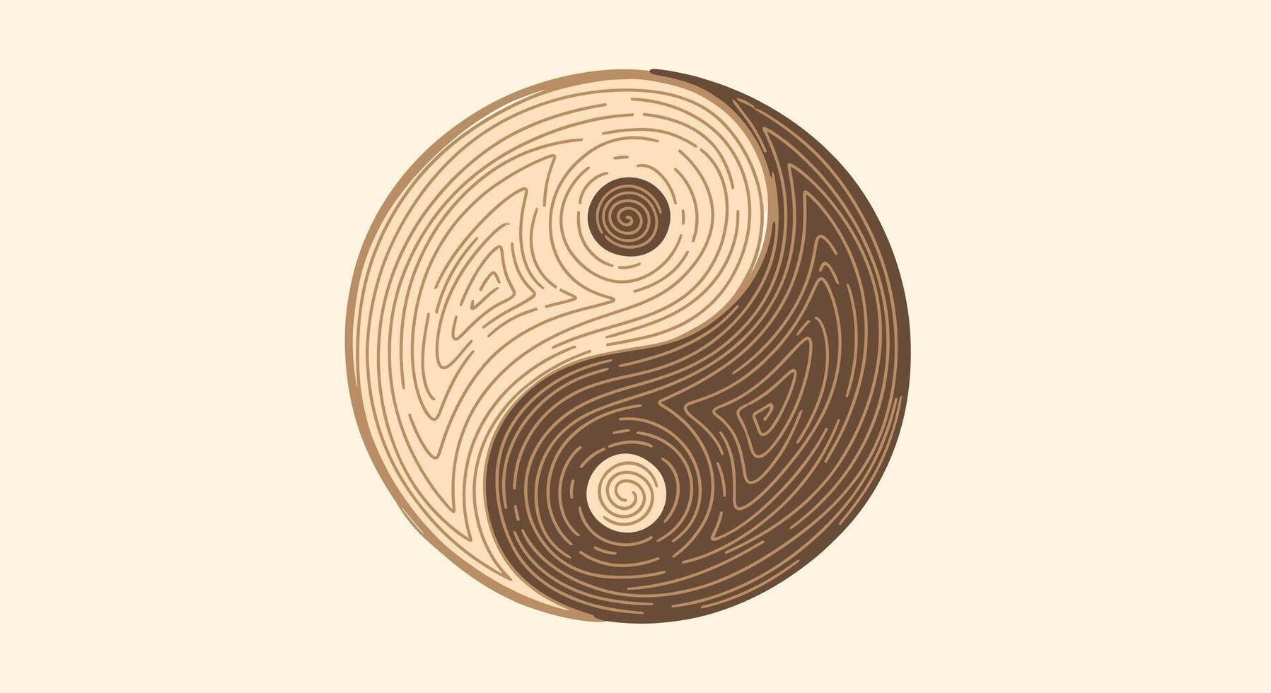 Yin yang symbol with wood grain pattern vector
