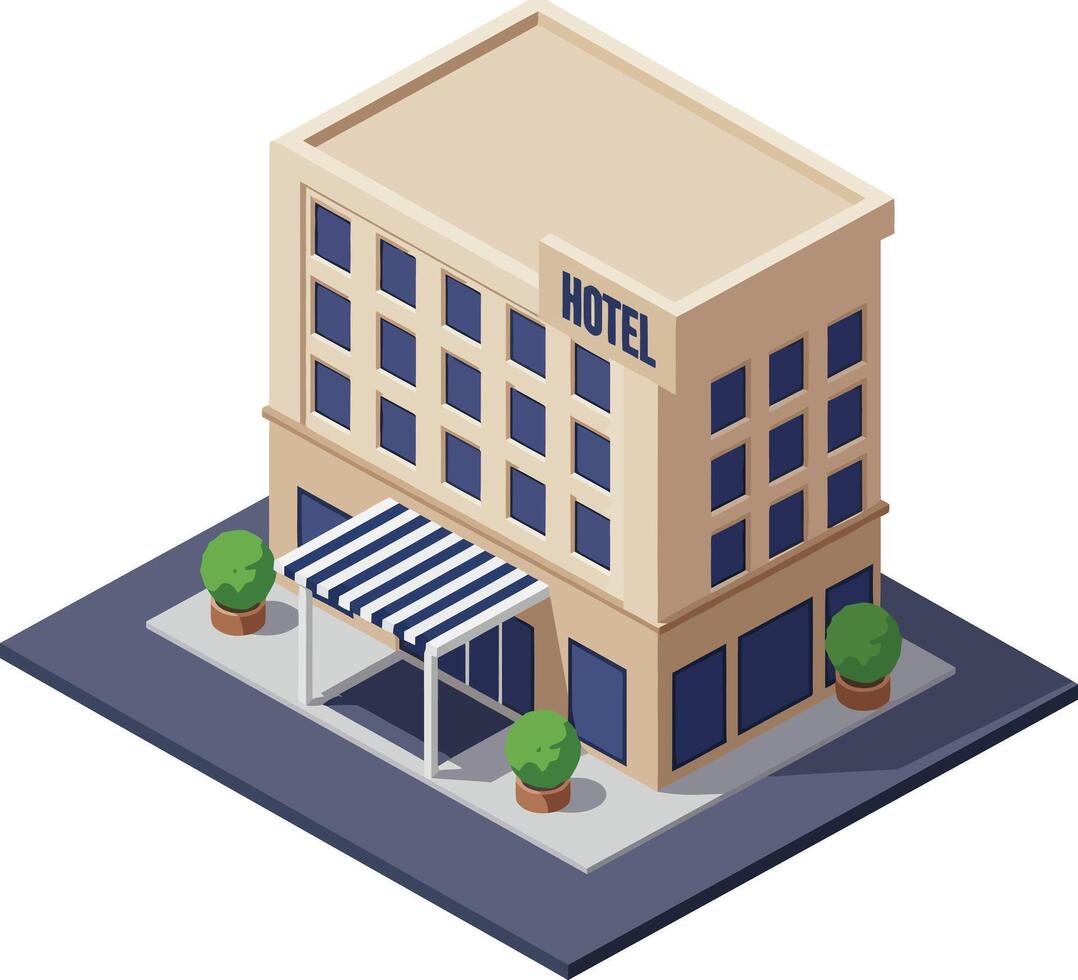 Stylish hotel building with awning vector