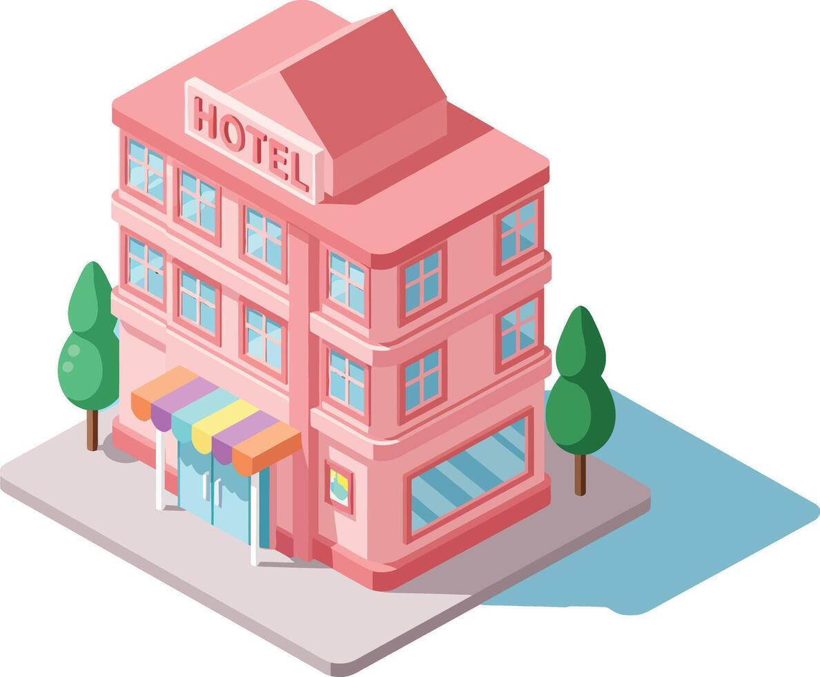 Pink hotel building illustration vector